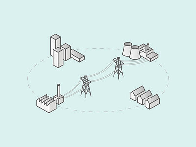 Power City city electricity illustration isometric power line