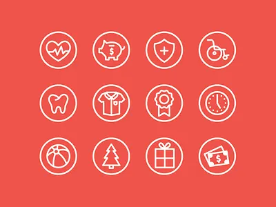 Employee Benefit Icons benefits dental heart icons insurance medical minimal mono piggy bank rewards ribbon wheelchair