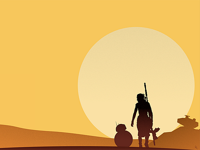 Rey & BB-8 bb 8 illustration jakku rey star wars sunset the force awakens wallpaper