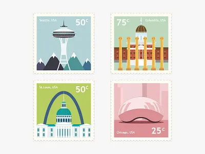 City Stamps chicago city columbia seattle st.louis stamps usa