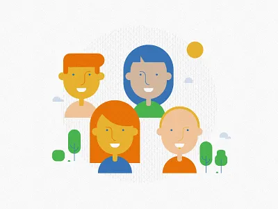 People character clouds crowd faces group happy man nature people sun tree woman