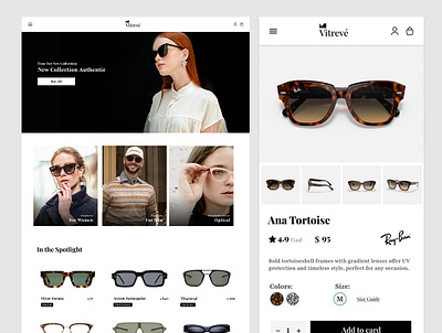 Vitrevé: Eyewear Ecommerce Website eyewear company eyewear glass product design eyewear homepage ui design sunglass sunglass website uiux sunglasses product page sunglasses user interface design