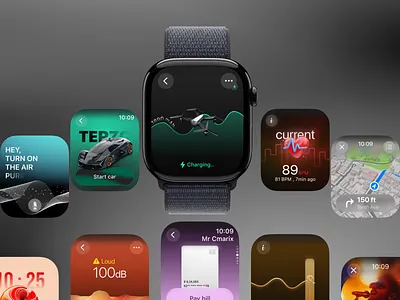 Apple Watch Widgets – Smart & Futuristic App Design ⌚ app apple watch colors graphic design health tracking illustration interface design ios iwatch navigation product design smart watch ui ux watch app