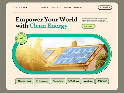 Retro style solar panel website hero section design minimal old design retro solar panel vintage