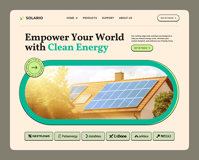 Retro style solar panel website hero section design minimal old design retro solar panel vintage