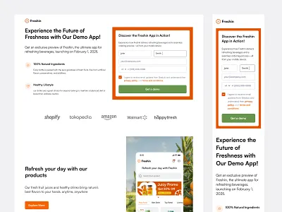 Request Demo App Form - Freshin E-Commerce book a demo components contact us design e commerce field form form section marketplace product design register ui ui design ux web web design