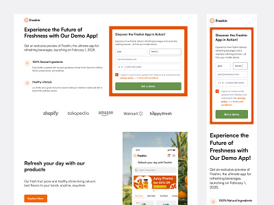 Request Demo App Form - Freshin E-Commerce book a demo components contact us design e commerce field form form section marketplace product design register ui ui design ux web web design