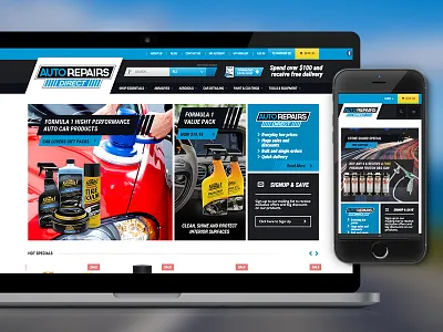 Responsive E-Commerce auto e commerce auto repair website auto website blue desktop e commerce ecommerce mobile responsive responsive web design web design yellow