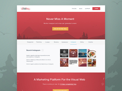 Never miss a moment - landing page app instagram landing page marketing product social story tree website