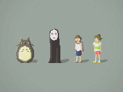 Ghibli Pixel Characters characters chihiro ghibli mononoke no face pixel totoro