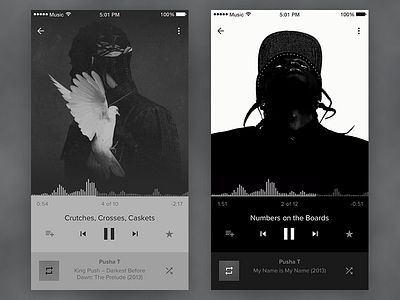 Daily UI #9 - Music Player dailyui grayscale hip hop music music player player pusha t rap ui