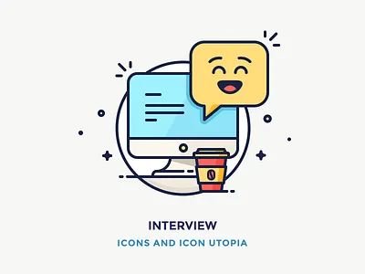 Interview chat coffee computer emoji emoticon icon illustration interview mac outline thunderbolt vector
