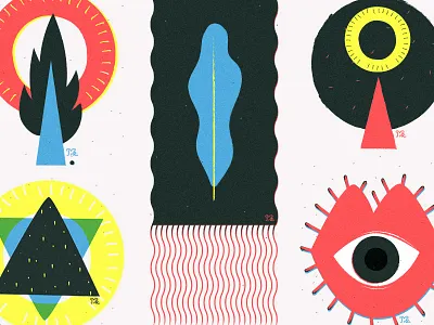Simple things of hard living abstract eye flat iconic illustration lips symbol tree