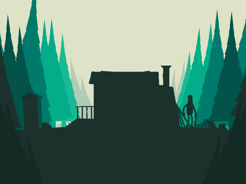 Lumberjack Cabin animation cabin gif loop motion rubberhose scene silhouette tones trees woods