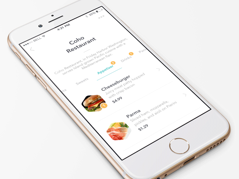 Restaurant Menu animation design drinks food interface ios menu motion restaurant ui