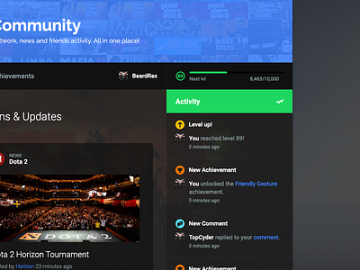 Teaser achievement activity client community games gaming horizon level minimal statistics steam ui