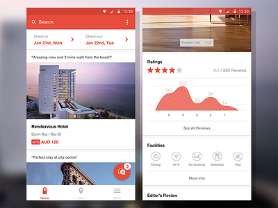 hottel - hotel reservation app renewal android app fab flat graph hotel hottel material material design mobile travel