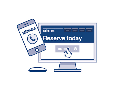 Safestore illustration - Book Online blue computer cursor icon illustration monochrome mouse phone safestore vector website white