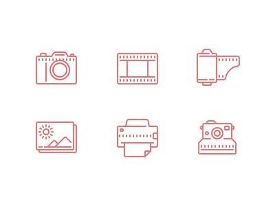 Photo Stuff frame icons outline photo camera picture polaroid printer stroke vector