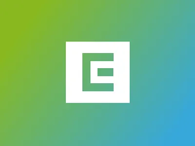 E Logo blue e green letter logo minimal square