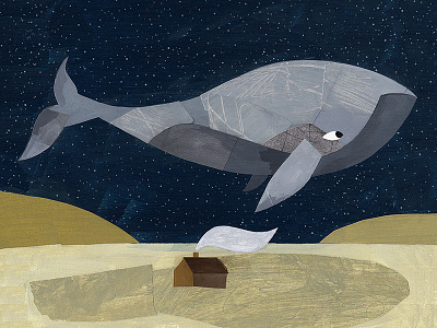 Whale collage illustration kids kids book painterly whale