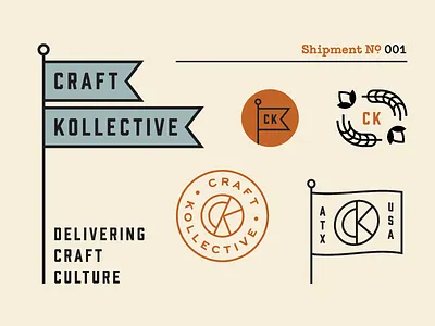 Craft Kollective Brand beer brand branding flag grain hops logo seal shipment typewriter