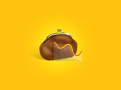 Wallet icon 3d chart icon illustration infographic leather steel ui wallet yellow