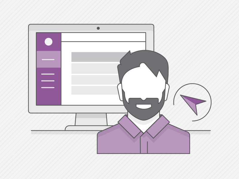 Demo Illustration beard demo man purple recurly request a demo subscription ui