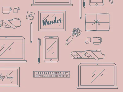 Office Readiness Kit coffee color doodle headphones illustration laptop office sandwich typography workplace