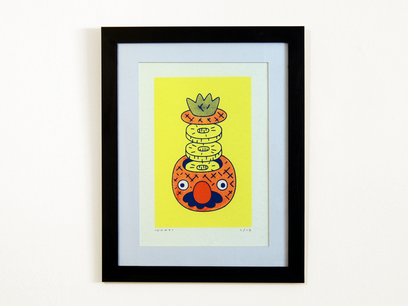 Pineapple character design illustration original pineapple screenprint slices