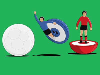 The Modern Game cramped style diving football illustration retro soccer subbutteo