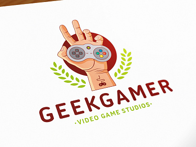 Geek Game Logo Template console controler crest logo gaming geek hand illustrative logo indie games logo template royalty free logo stock logo video game studio