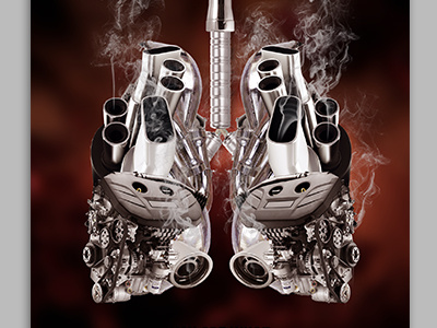 Lungs car lungs mechanic metal photoshop poster smoke visual