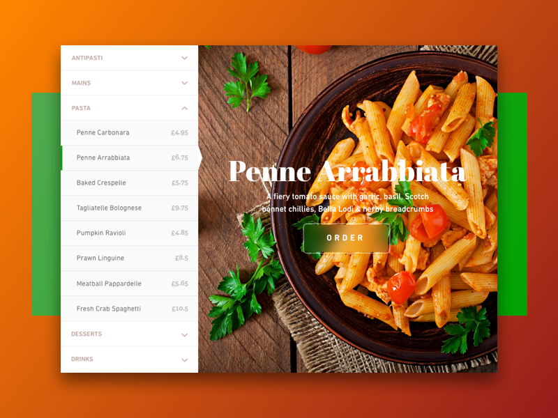 DailyUI 043 - Food/Drink Menu app dailyui drink food gastronomy menu penne