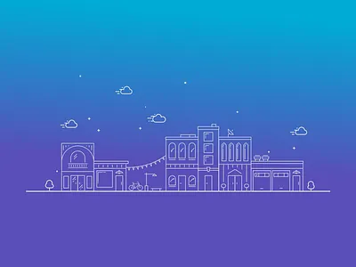 Small Bidness buildings illustration monoline skyline town