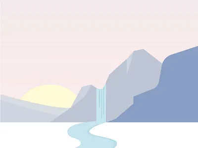 February's waterfall. colors illustration illustrator layers mountains pastel palette river snow sunrise sunset vector waterfall