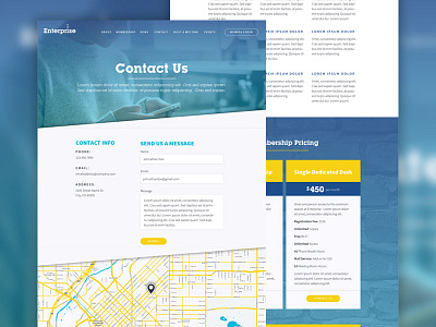 Coworking Space Website (WIP) Shot #2 angled angles colorful coworking map pricing slant slanted space table website