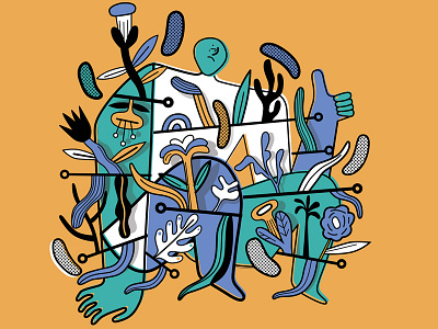 Ok barcelona colours diegomarmolejo drawing flat hand head plants print yellow