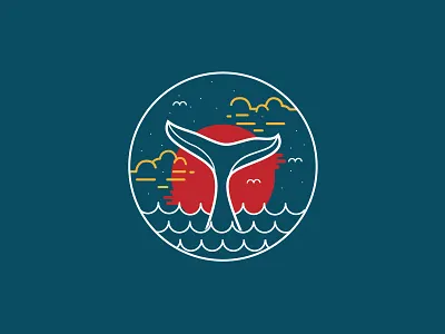 Whale badge badge fish line ocean sea sky stars sun whale