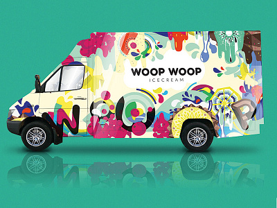 WOOP WOOP Icecream bananan branding design fresh frusits ice cream identity illustration lemon pineapple rainbow colors van tasty