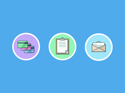 Business time clipboard credit card envelope flat icons illustration letter