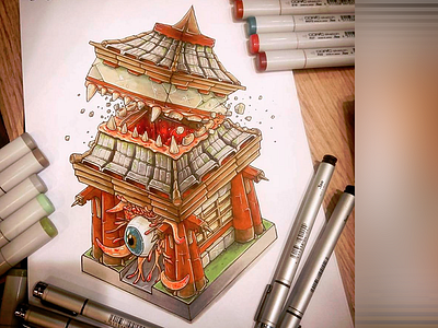 Angry Temple copic game design japan manga sketch