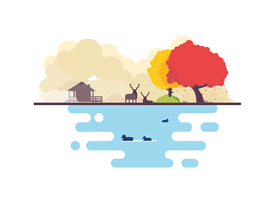 The great outdoors animals flat illustration lake minimal nature outdoors tree vector