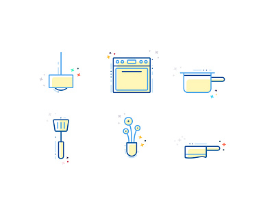 Kitchen Icons cooking flat flower iconography icons illustration kitchen knife outline oven utensils vector