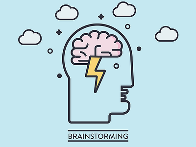 Brainstorming brain flat literal monoline solids storm