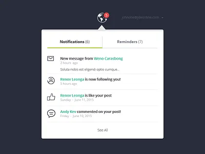Notfication Dropdown circle clean designer developer dropdown notifications photoshop reminder sharp ui user interface ux