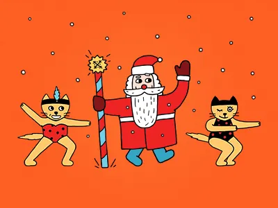 Christmas stickers cats dance illustration santa сhristmas