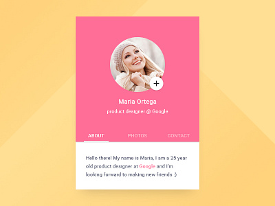 Profile card app card clean flat material profile social ui ux web widget