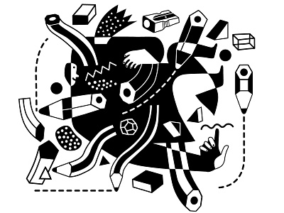Anthropomorphictrigonometria barcelona blackandwhite diegomarmolejo illustration minimal pencils print trigonometria vector