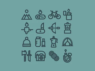 Camping bike camera camping fire flat flat icons icons illustration illustrations outdoors tent winter